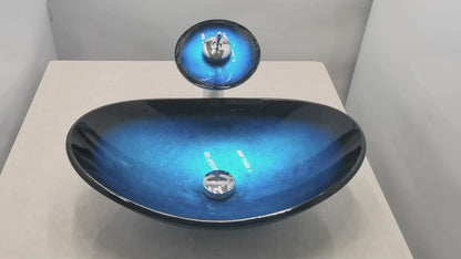 Modern Bule Oval Glass Vessel Sink Set