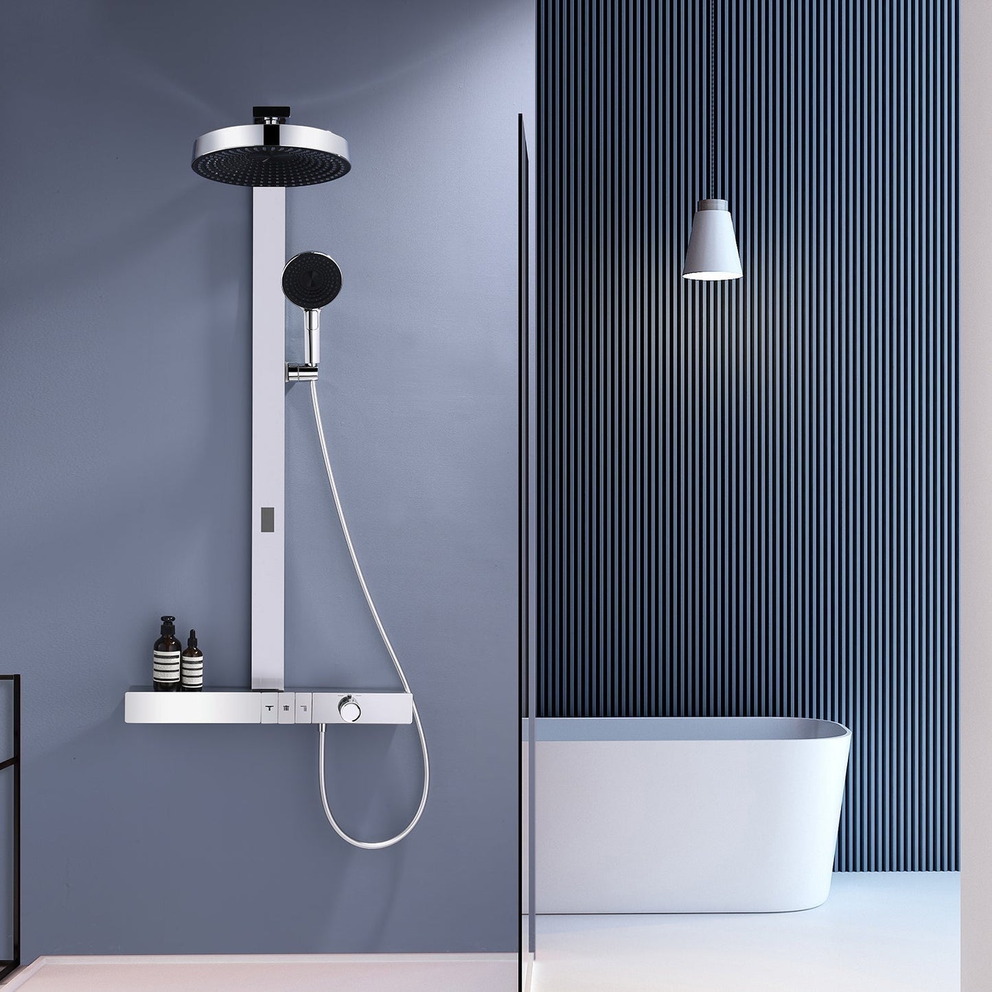 State-of-the-Art Shower System with Digital Temperature Display and Rainfall Showerhead