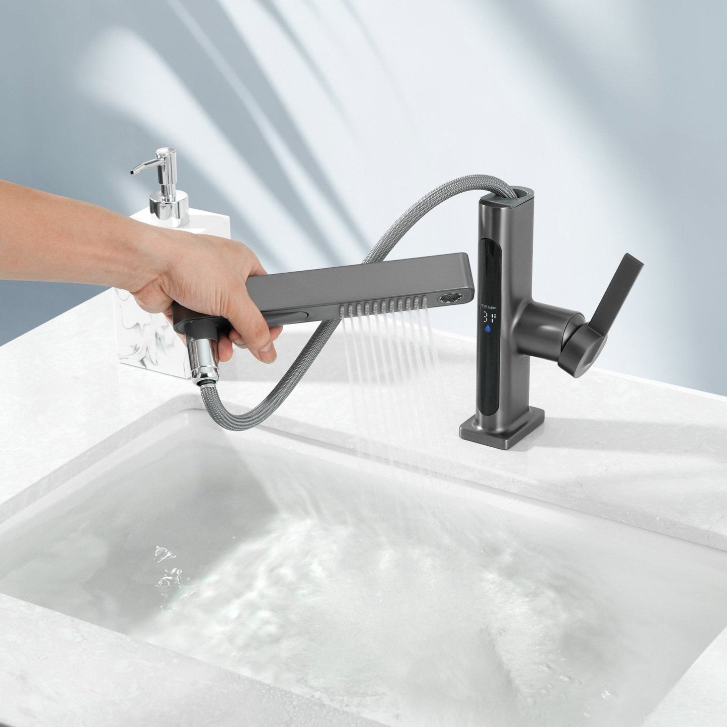 Showerprolux Single-Hole Pull-Out Faucet with Temperature Display