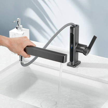 Showerprolux Single-Hole Pull-Out Faucet with Temperature Display