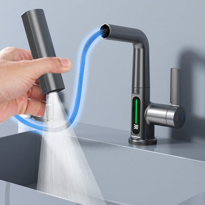 LED Temp Display Pulldown Waterfall Bathroom Faucet