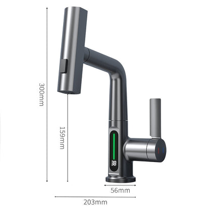 LED Temp Display Pulldown Waterfall Bathroom Faucet