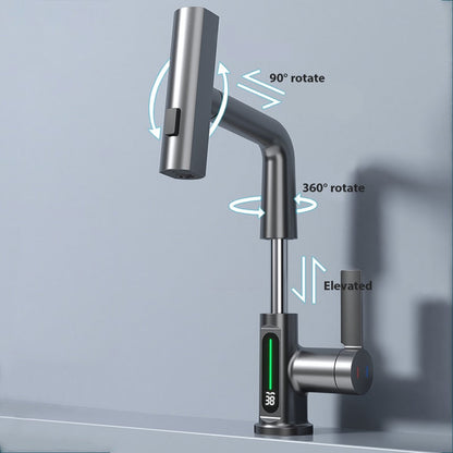 LED Temp Display Pulldown Waterfall Bathroom Faucet