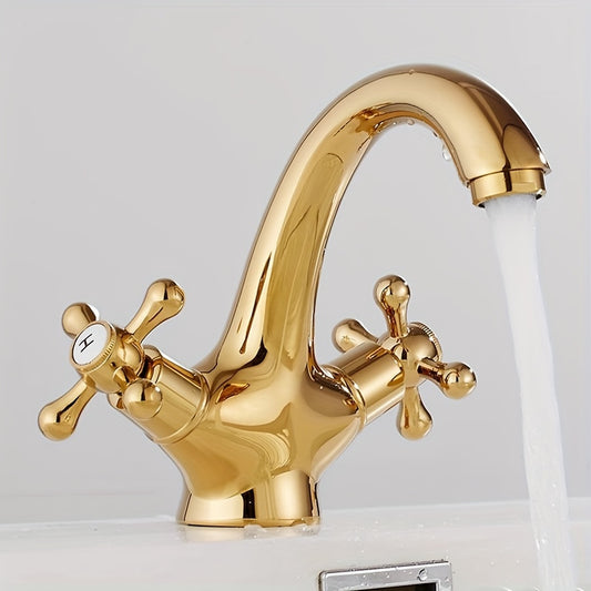 Antique Golden Basin Faucet - Single Hole Double Handle Faucet With Hose