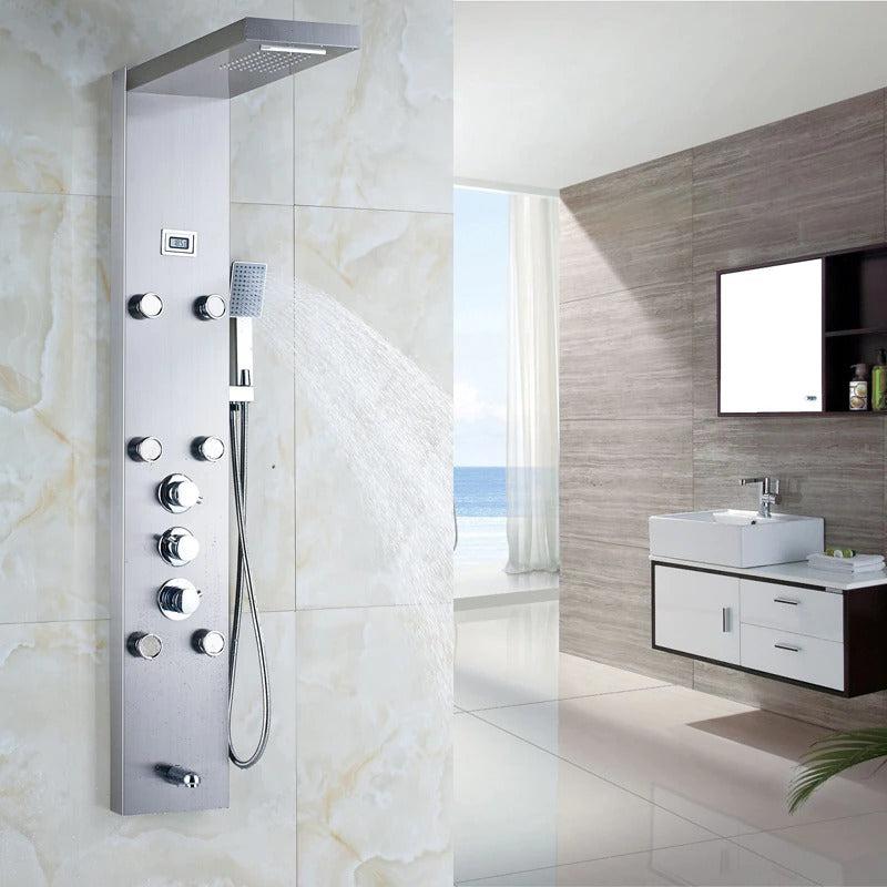 Showerprolux Stainless Steel Shower Panel And Jet Rain Shower With Thermostatic Mixer Faucet