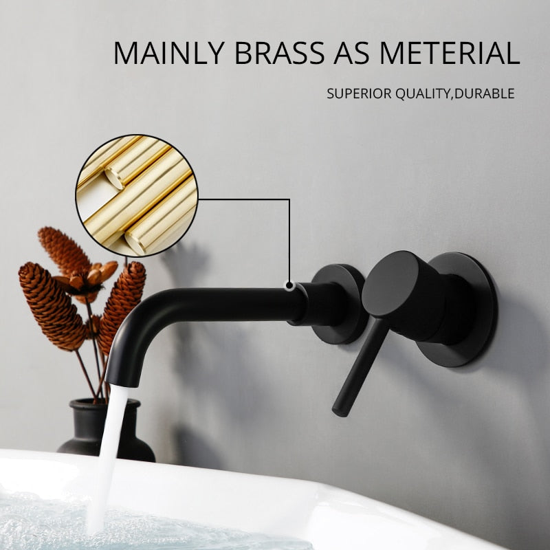 Modern Wall-Mount Mixer Tap Bathroom Sink Faucet Swivel Wall Spout Bath With Single Lever Basin Faucet